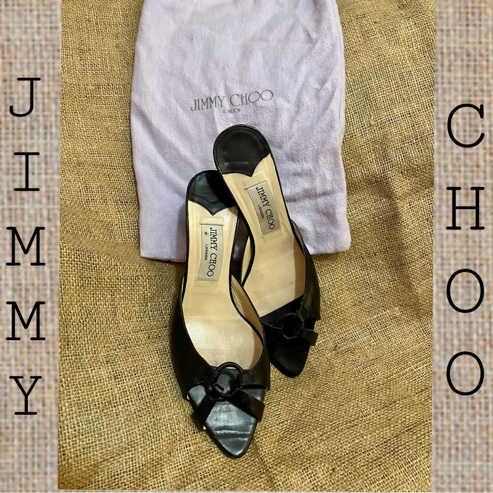 Jimmy Choo sexy black leather mule 🖤 with straps encircling a eye-catching ring